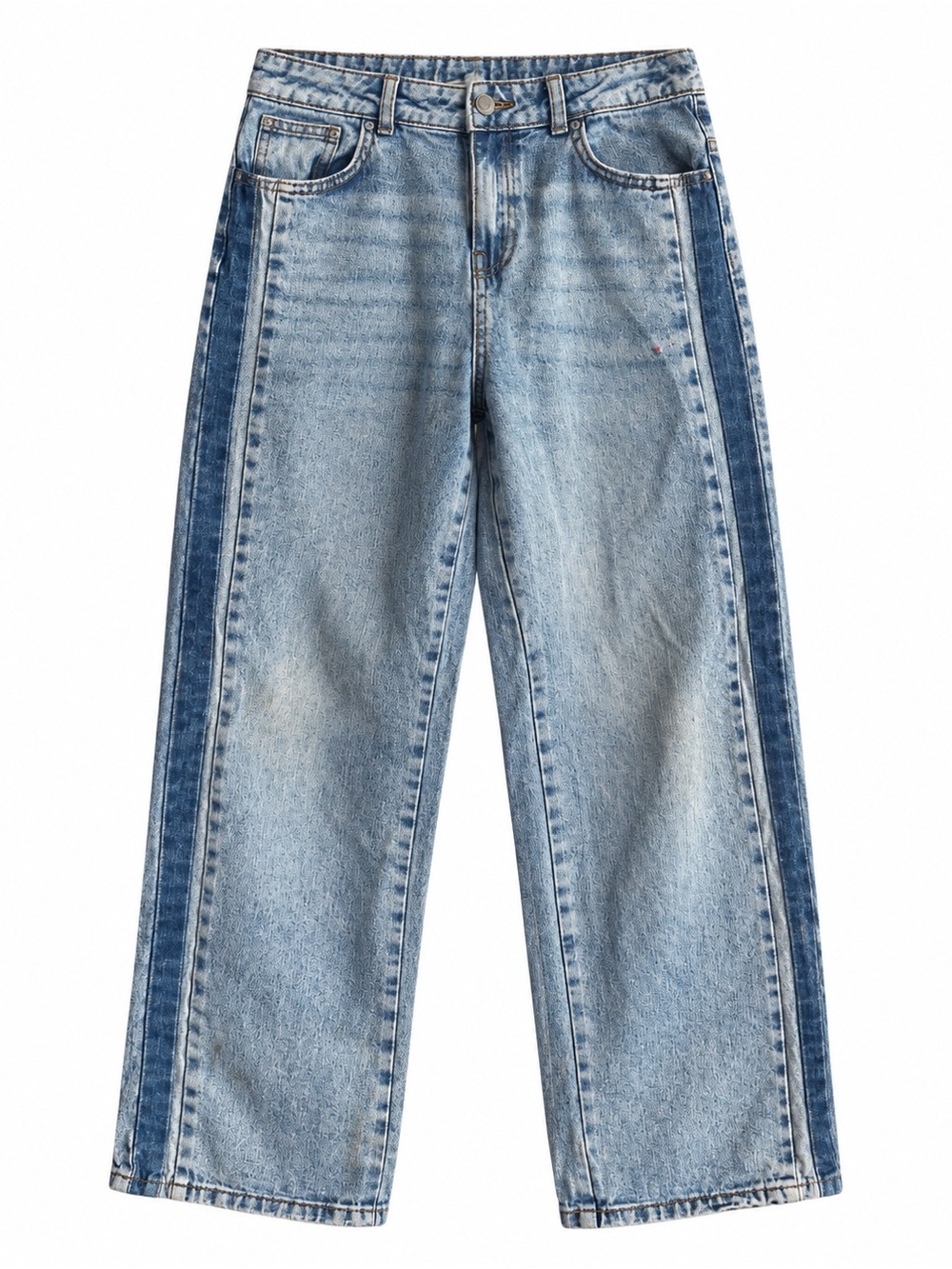 Two-Tone Light Blue Wide Leg Baggy Denim Jeans Adjustable Waist – Size 14 *Flaw